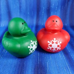 Red and Green Snowflake Christmas Rubber Ducks