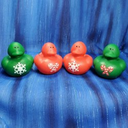 Red and Green Christmas Rubber Ducks