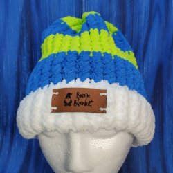 Blue and Lime Green Brain Blanket Beanie