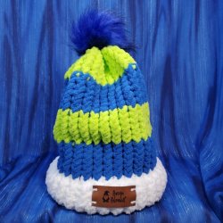 Blue and Lime Green Child Brain Blanket Beanie
