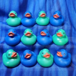12 Green & Blue Floating Rubber Ducks