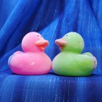 Pink & Green Flocked Rubber Duck